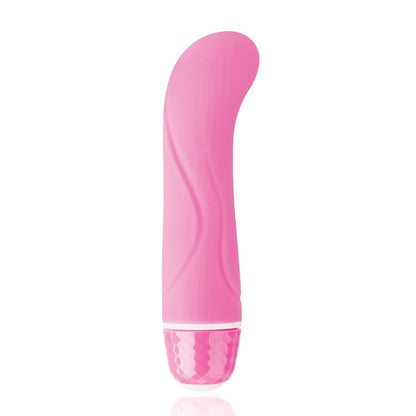 Pink electronic g-spot vibrator on a white background