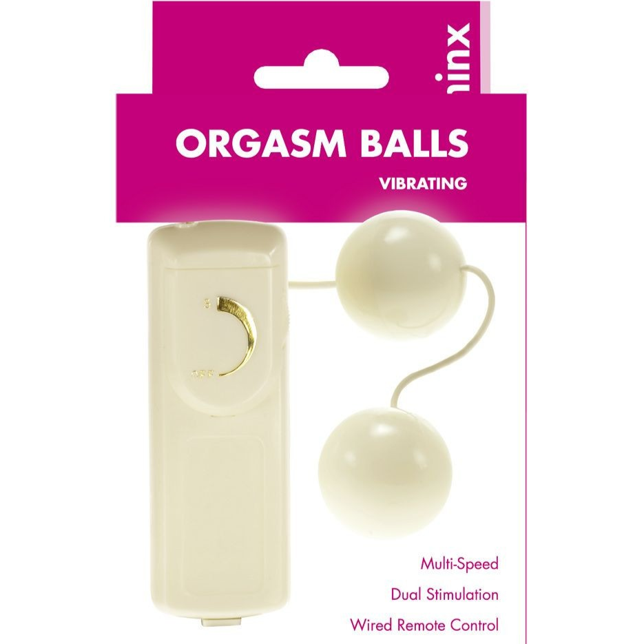 Packaging of vibrating orgasm balls with INX branding on a white background