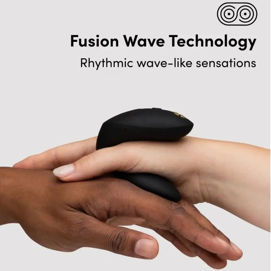Black device being held between two hands with 'Fusion Wave Technology' text above.