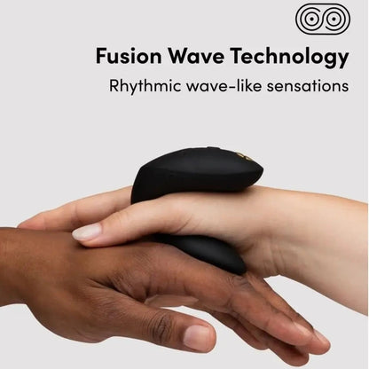 Black device being held between two hands with 'Fusion Wave Technology' text above.