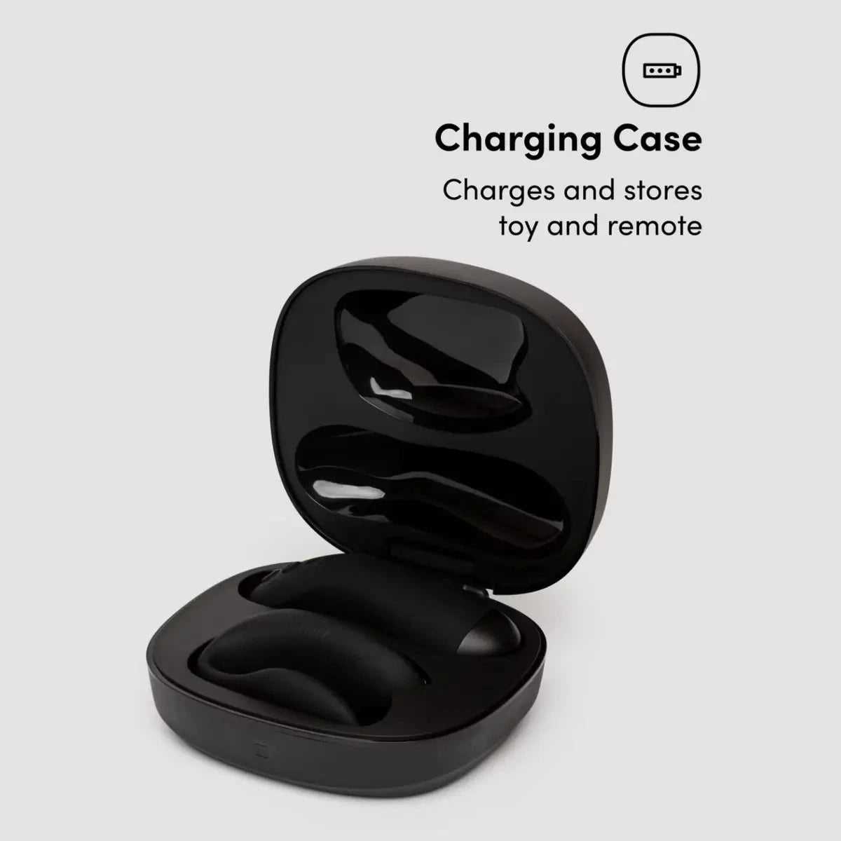 Black charging case for sex toys and remote controls on a white background