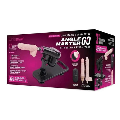 Box of Angle Master GO adjustable sex machine with suction stabilizers on a white background