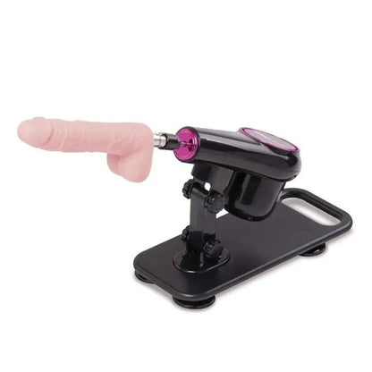 Black sex machine with pink dildo on a white background