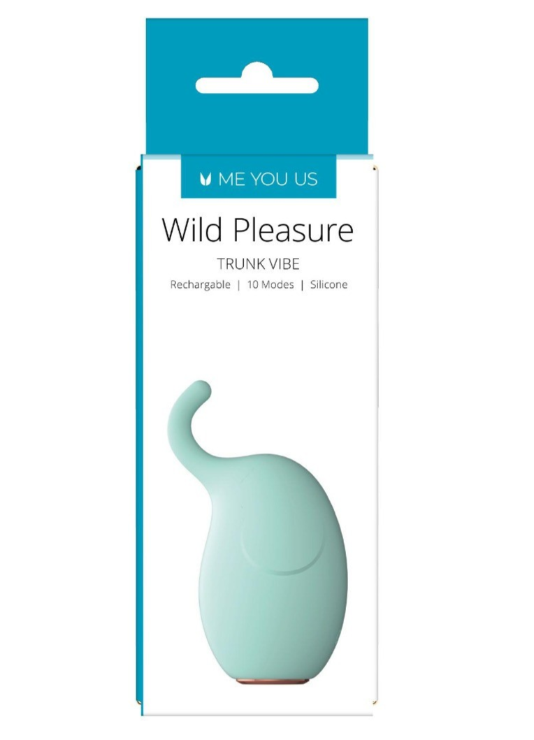 Package of 'Wild Pleasure' trunk vibe with teal packaging on a white background