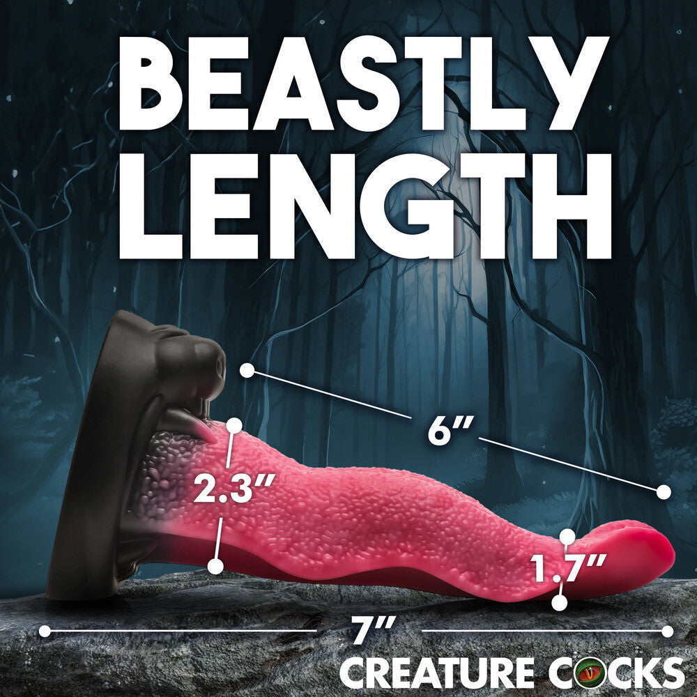 Product with measurements labeled against a dark forest background, featuring the brand 'Creature Cocks'.