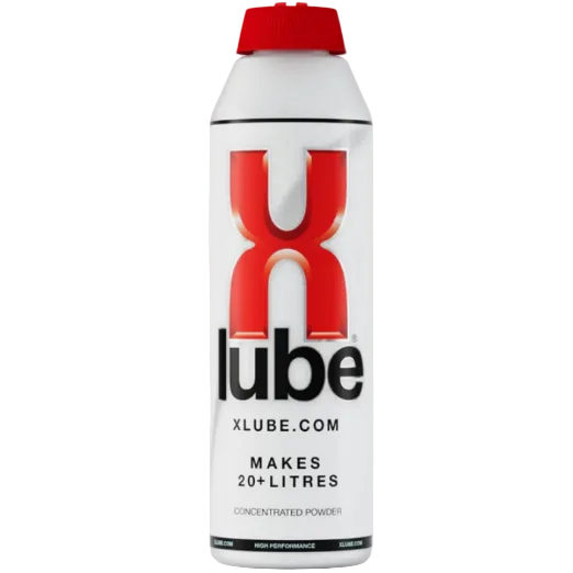 XLube concentrated powder container with red cap on a white background