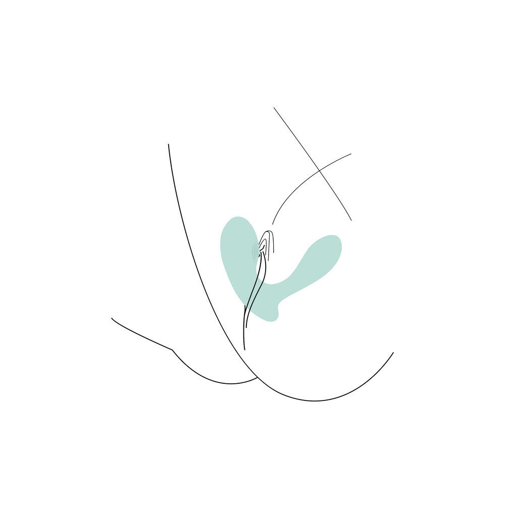 Abstract design with a light blueblob-like shape on a white background
