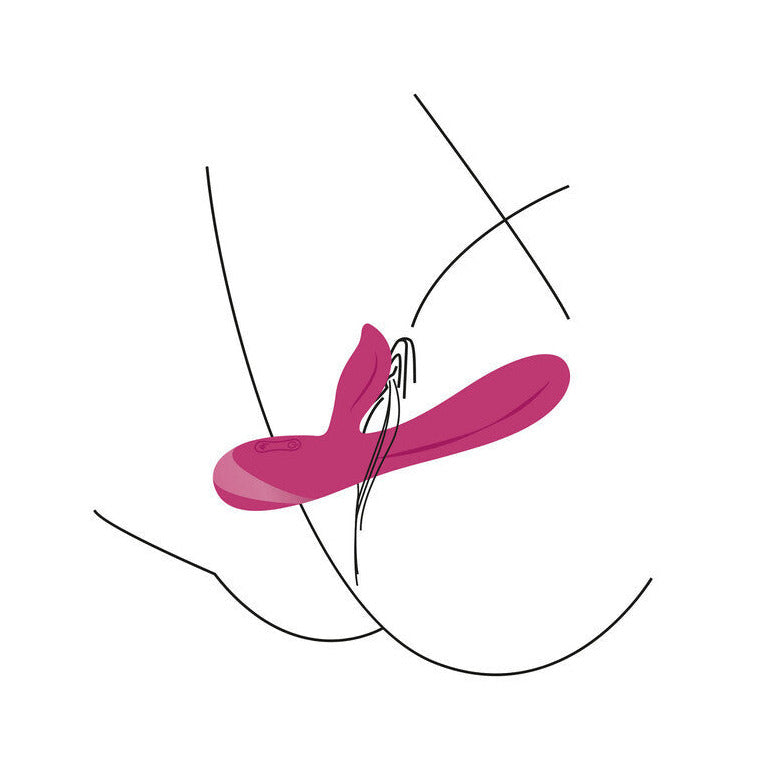 Abstract design with a pink and black shape on a white background