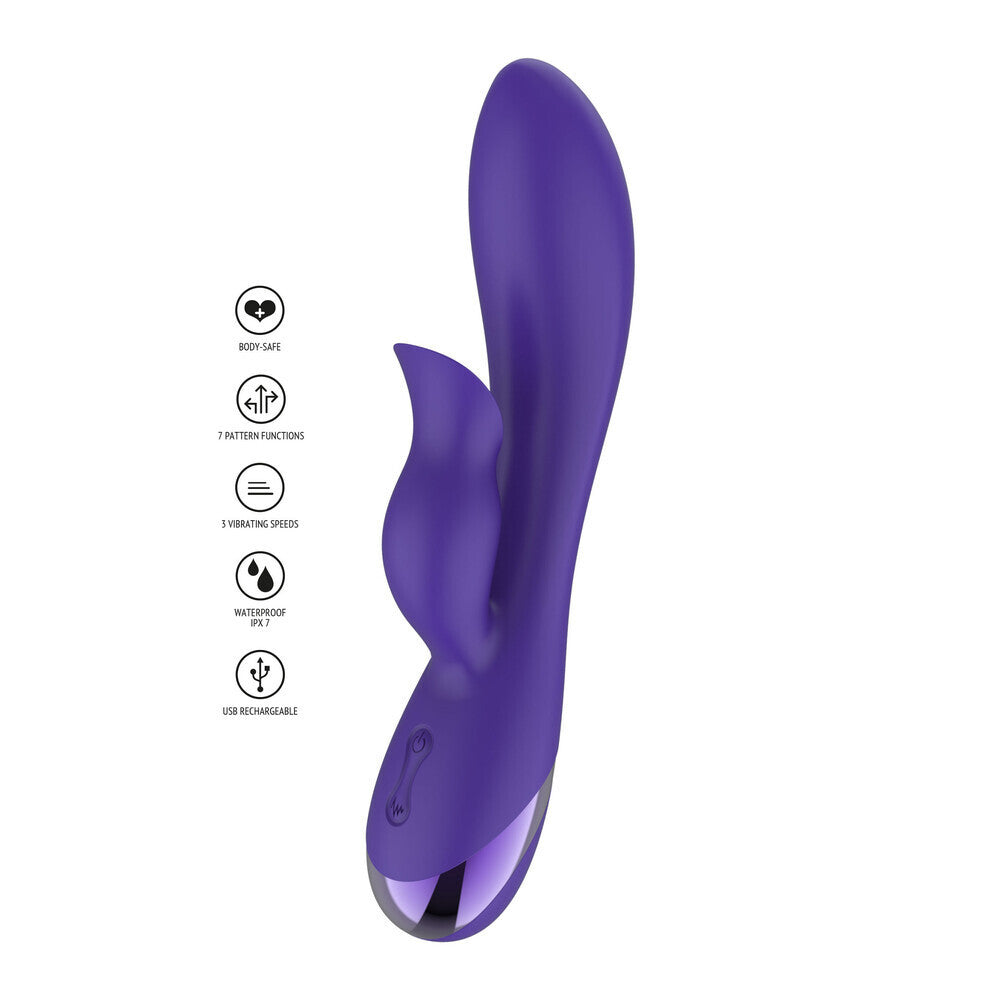 Purple electronic massage device with icons on a white background