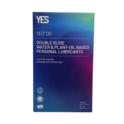 YES DG Double Glide water and plant-oil based personal lubricant packaging on a white background