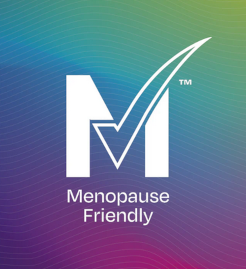 Menopause Friendly logo on a gradient background