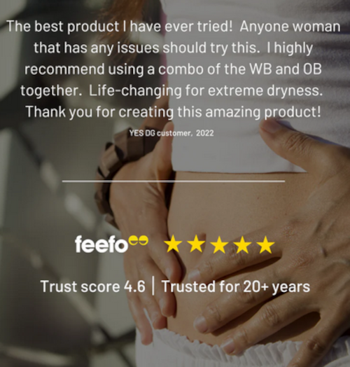 Product review with a 5-star rating and text about a customer's experience, featuring the brand 'feefo'.