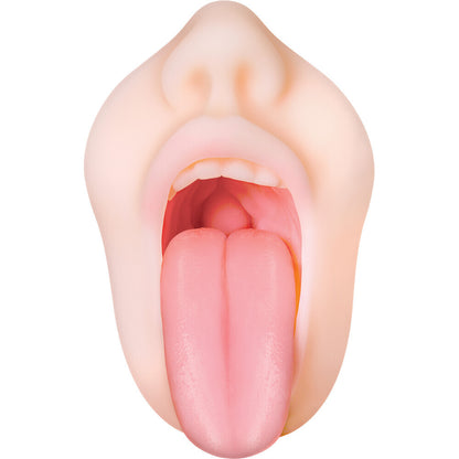 Illustration of a stylized human nose with an open mouth masturbator on a white background