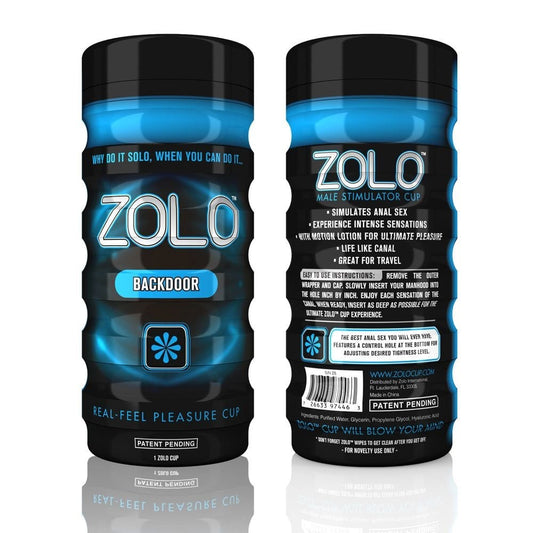 Zolo male stimulator cup with front and back views on a white background