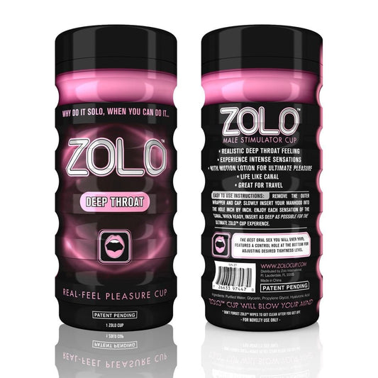 Zolo male stimulator cup packaging with black and pink design on a white background