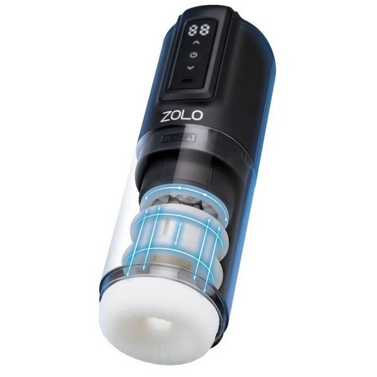Zolo auto stroker masturbator with digital display and blue light on a white background