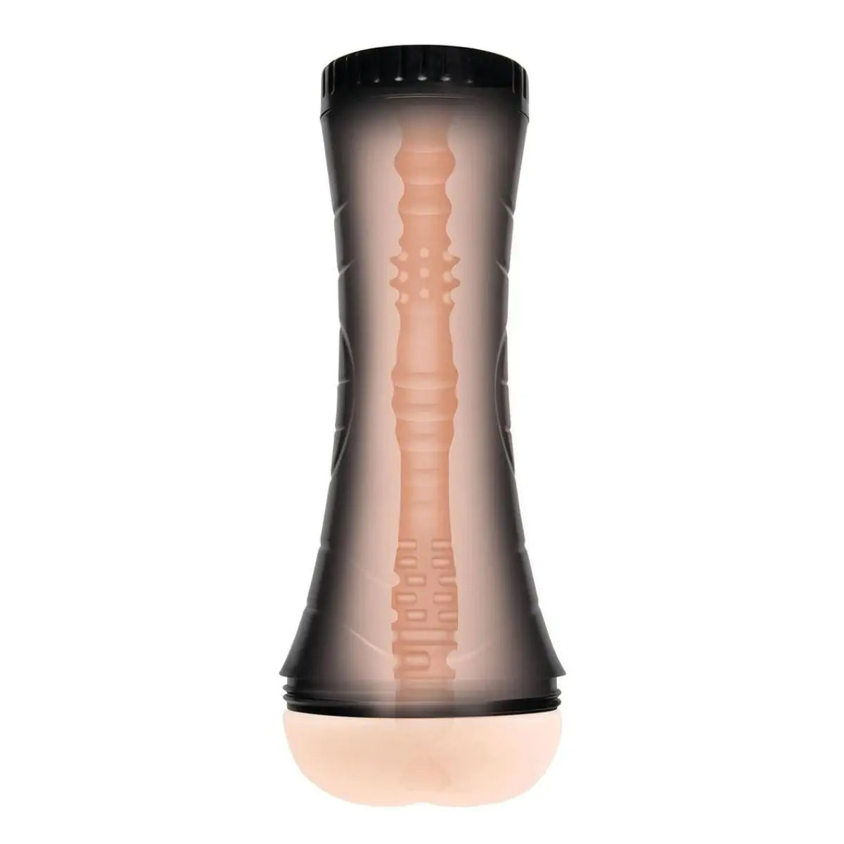 Sexual product with black casing and beige interior on a white background