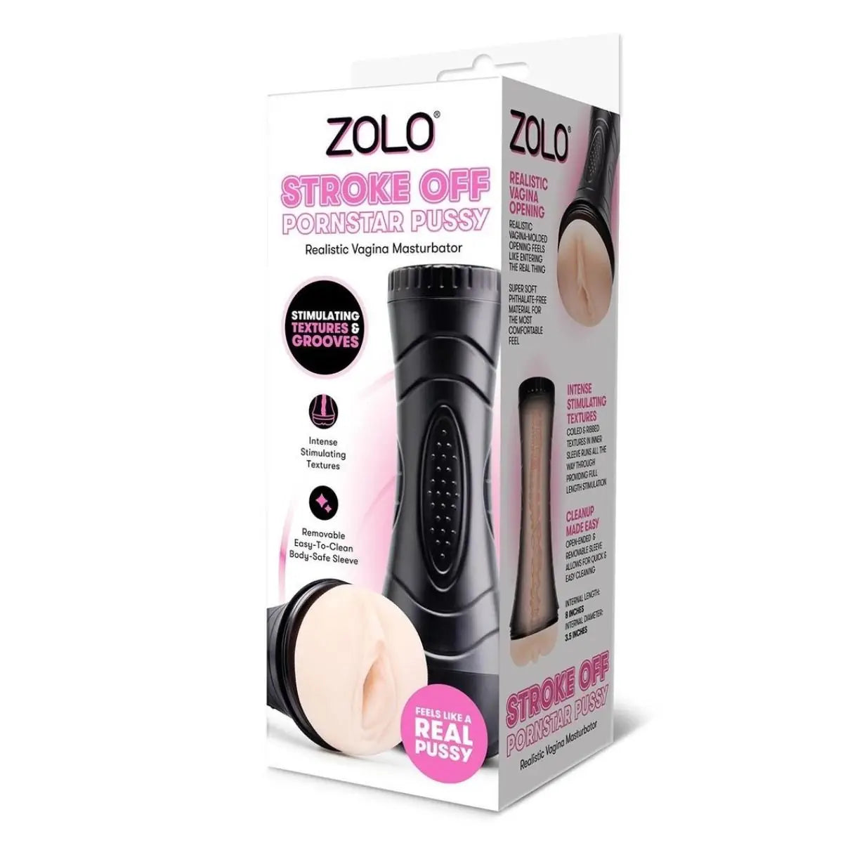 Zolo Stroke Off Pornstar Pussy product packaging on a white background