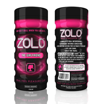 Zolo male stimulator cup packaging with pink and black design on a white background