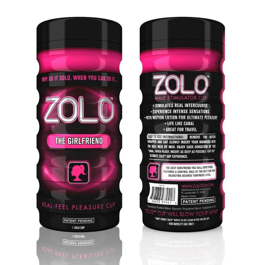 Zolo male stimulator cup packaging with pink and black design on a white background