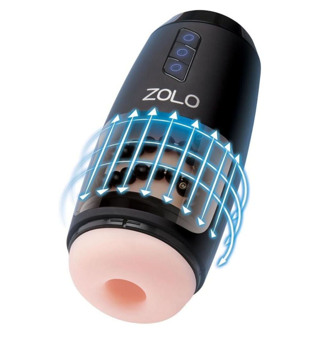 Black Zolo product with blue lights on a white background