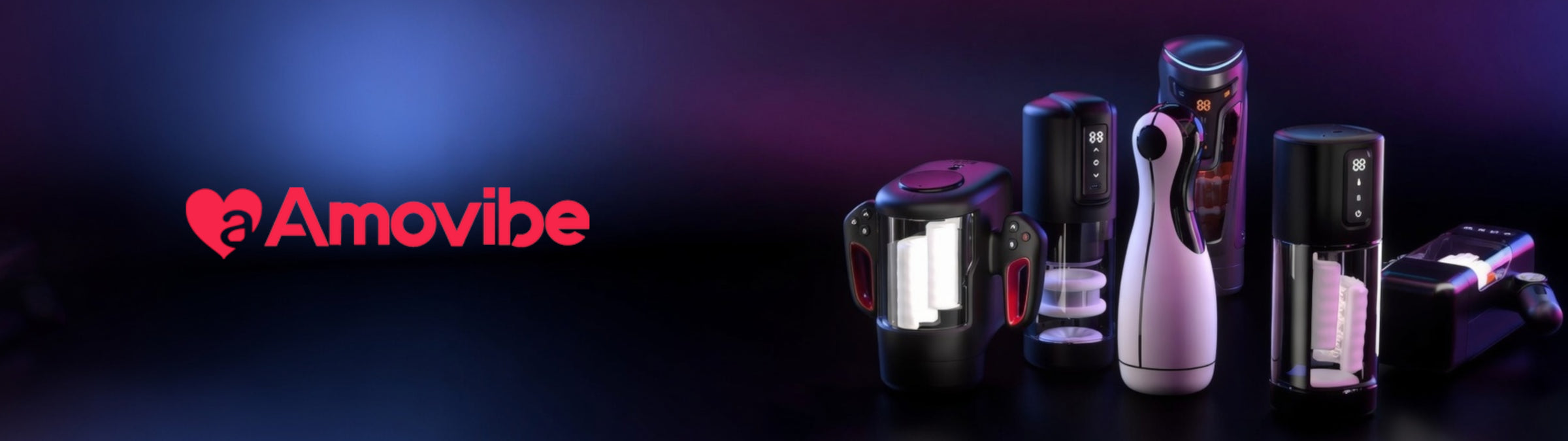 Amovibe product lineup on a dark background with the brand logo.
