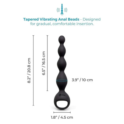 Black silicone vibrating anal beads on a white background