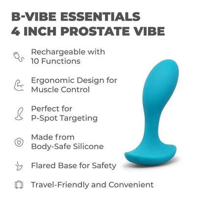 Blue prostate vibe with features listed on a white background