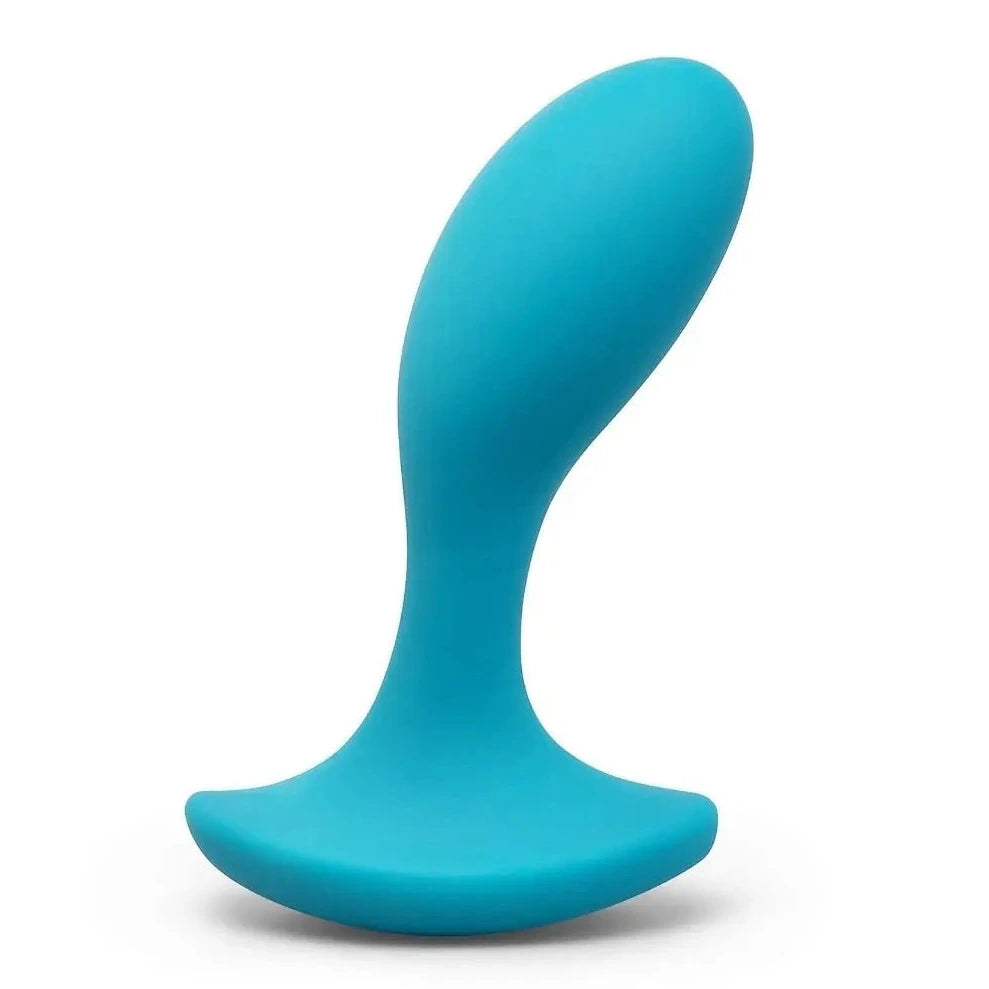 Turquoise silicone butt plug on a white background
