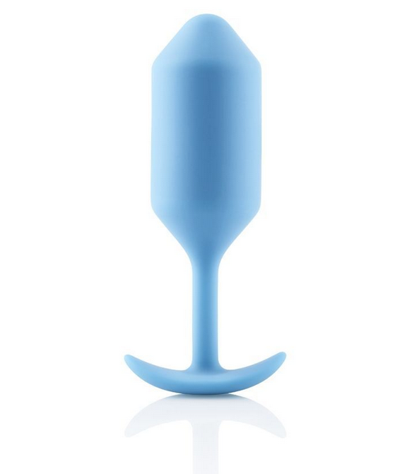 Blue silicone butt plug on a white background