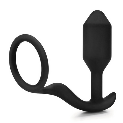 Black silicone butt plug on a white background