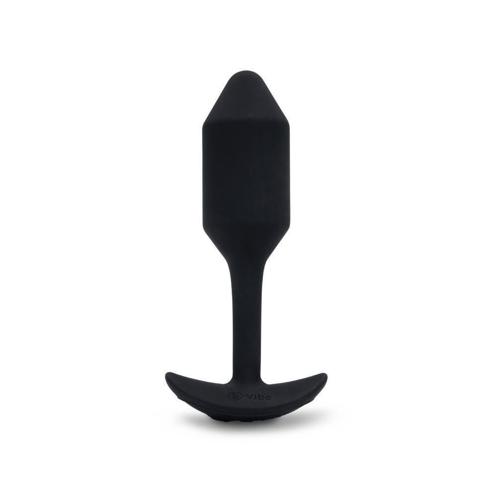 Black silicone butt plug on a white background