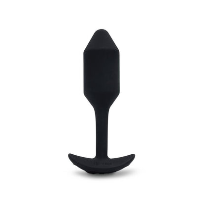 Black silicone butt plug on a white background