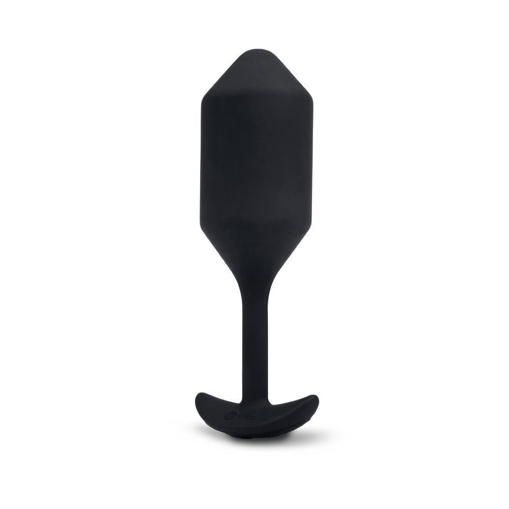Black silicone butt plug on a white background