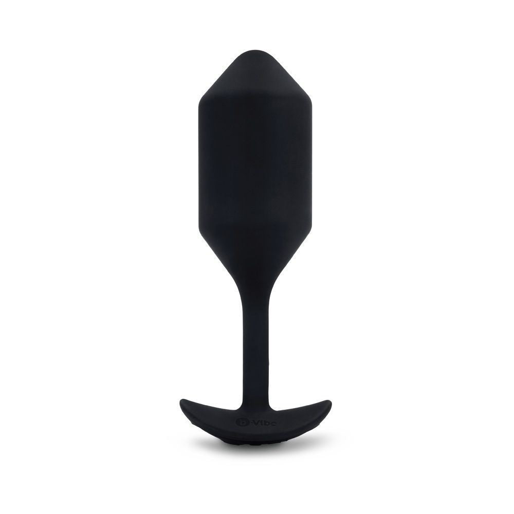Black silicone butt plug on a white background