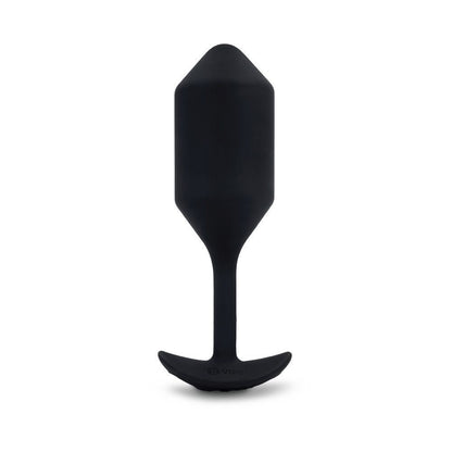 Black silicone butt plug on a white background