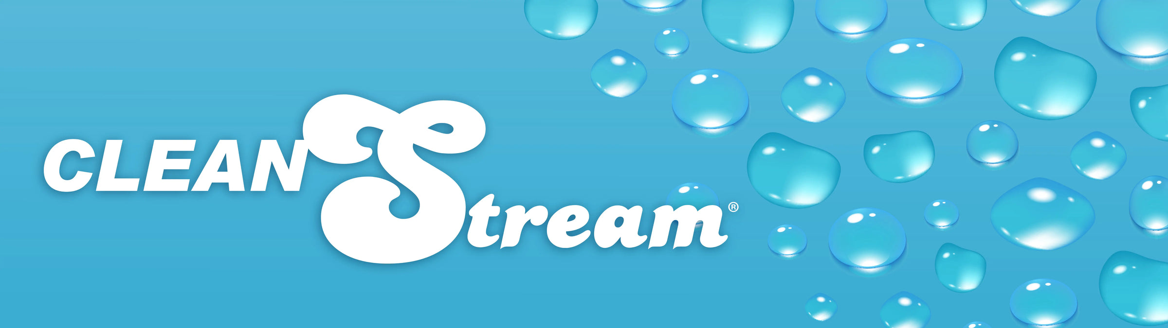 Clean Stream logo with water droplets on a blue background