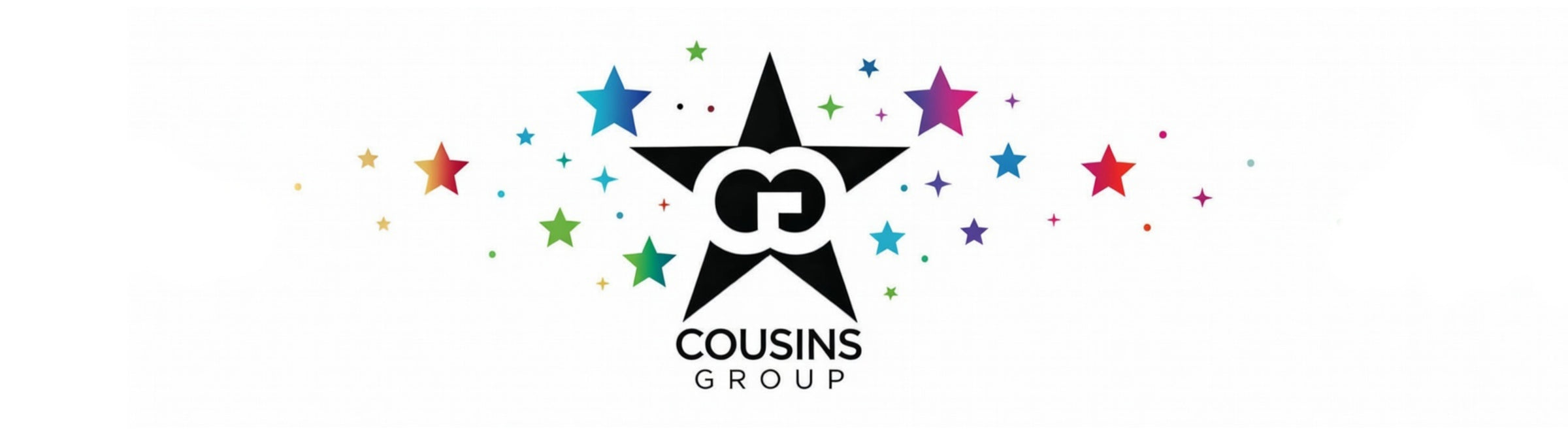 Logo of the Cousins Group with colorful stars on a white background