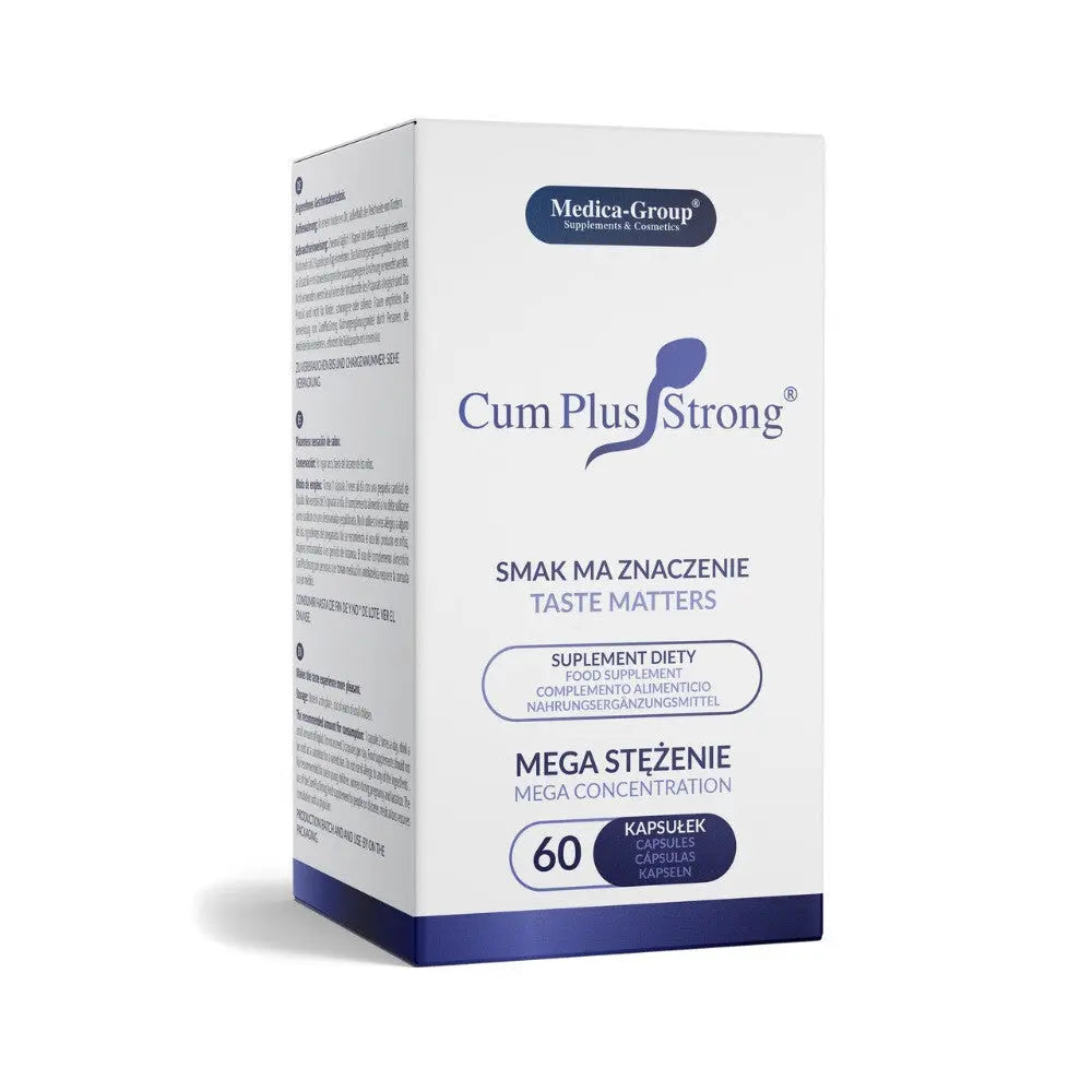 Box of Cum Plus Strong supplement with Medica Group branding on a white background