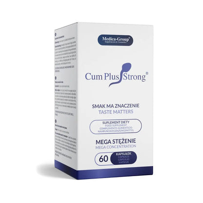 Box of Cum Plus Strong supplement with Medica Group branding on a white background