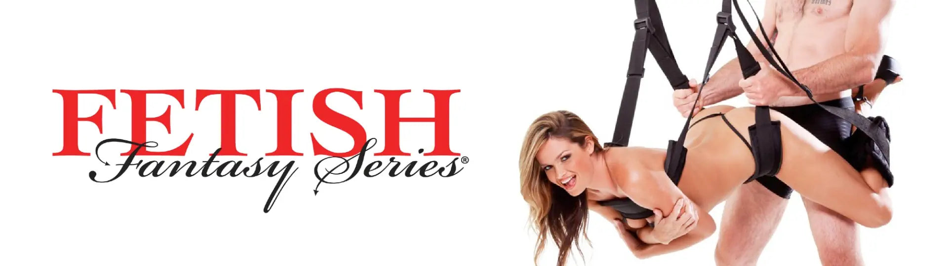 fetish fantasy series logo with couple using sex swing