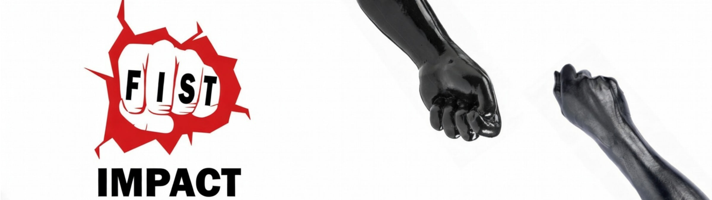 Black fist dildos with a red 'FIST' logo and the word 'IMPACT' below on a white background.