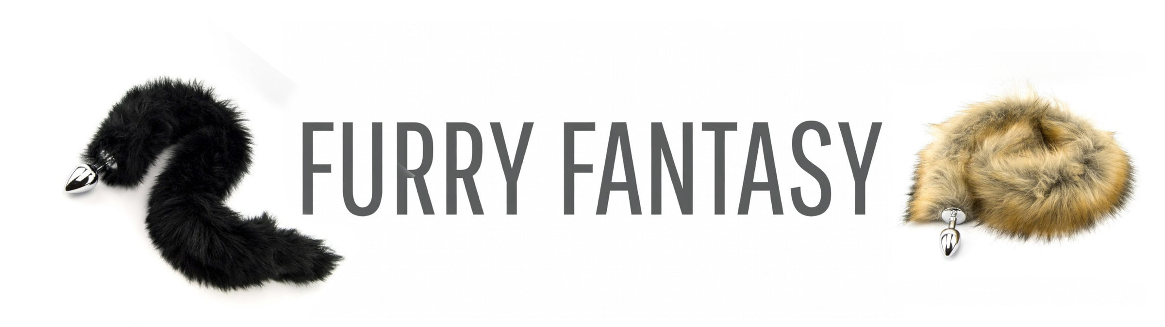 Furry fantasy product with black and brown tail anal plugs on a white background