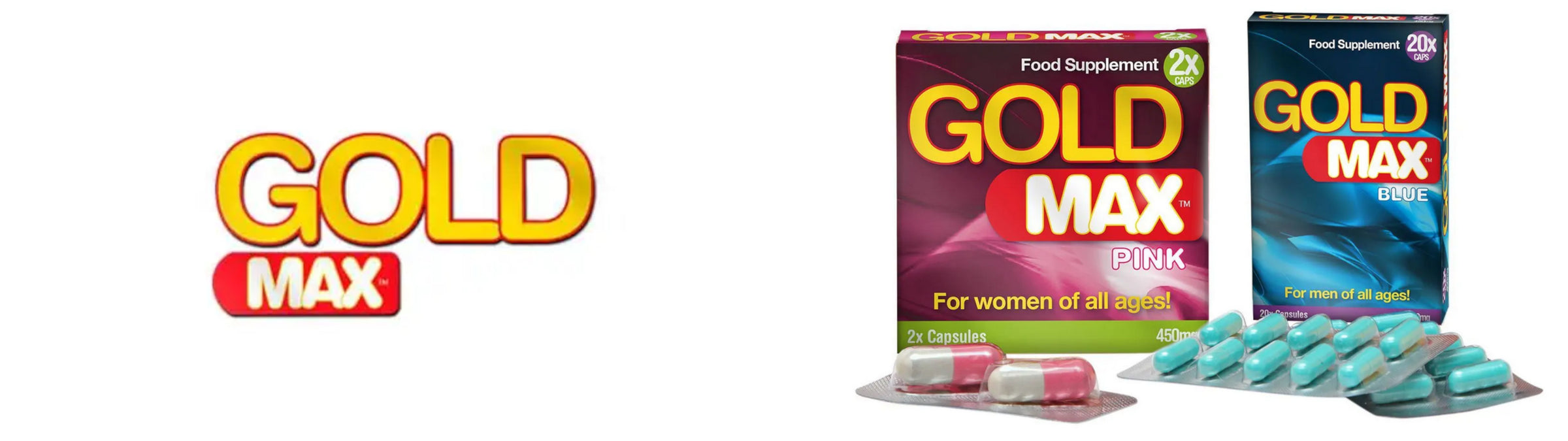 Two boxes of Gold Max food sex supplement packaging on a white background