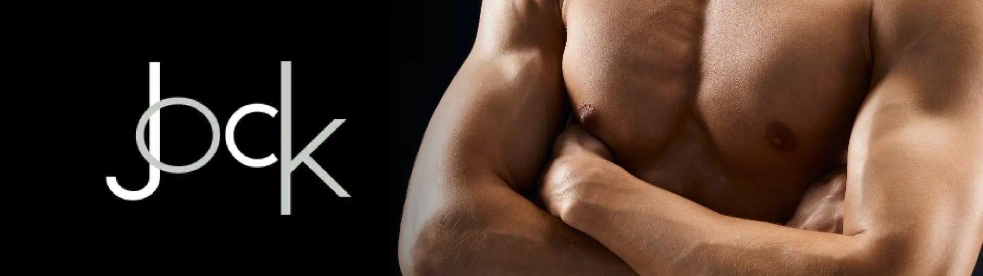Muscular man with 'Jock' logo on a black background