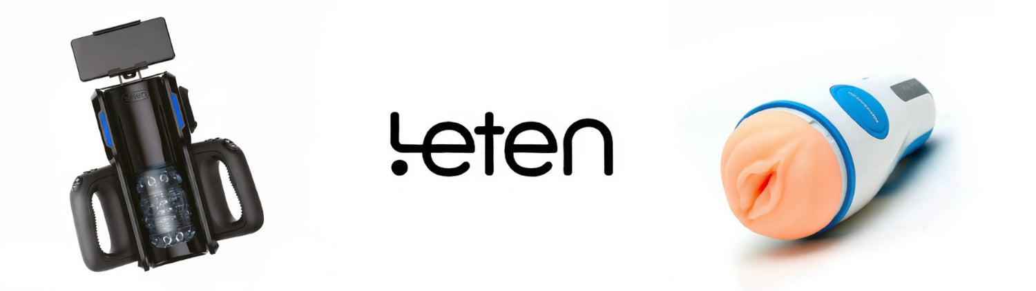Two masturbators, one black and one white with blue accents, on a white background with 'Leten' branding.