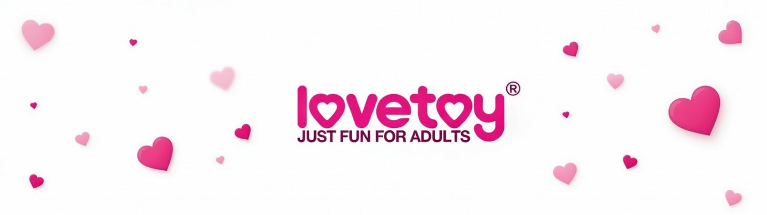 Lovetoy logo with pink hearts on a white background