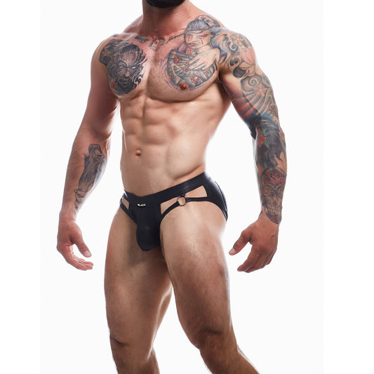 Cut4Men Dungeon Black Leatherette Male Hip Cut Jockstrap
