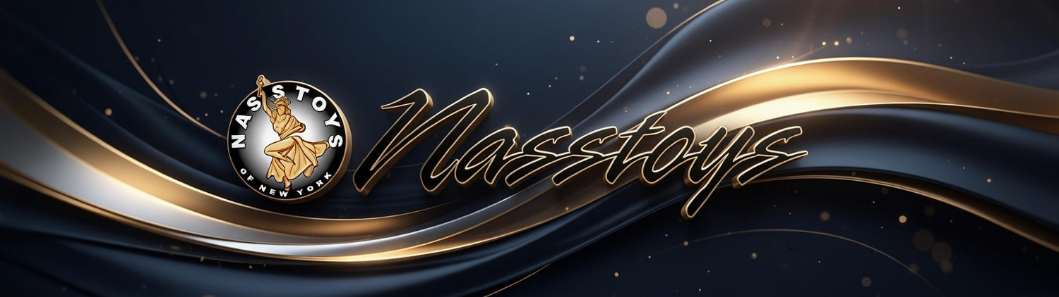 nasstoys banner with navy, black and gold accents