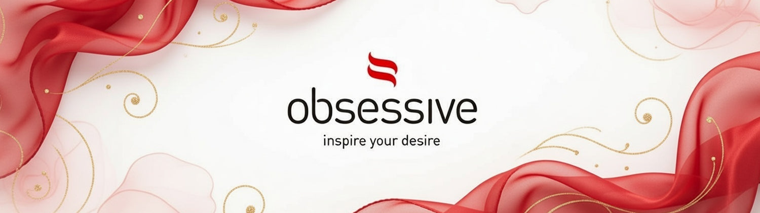 Obsessive brand logo with red fabric-like elements on a white background